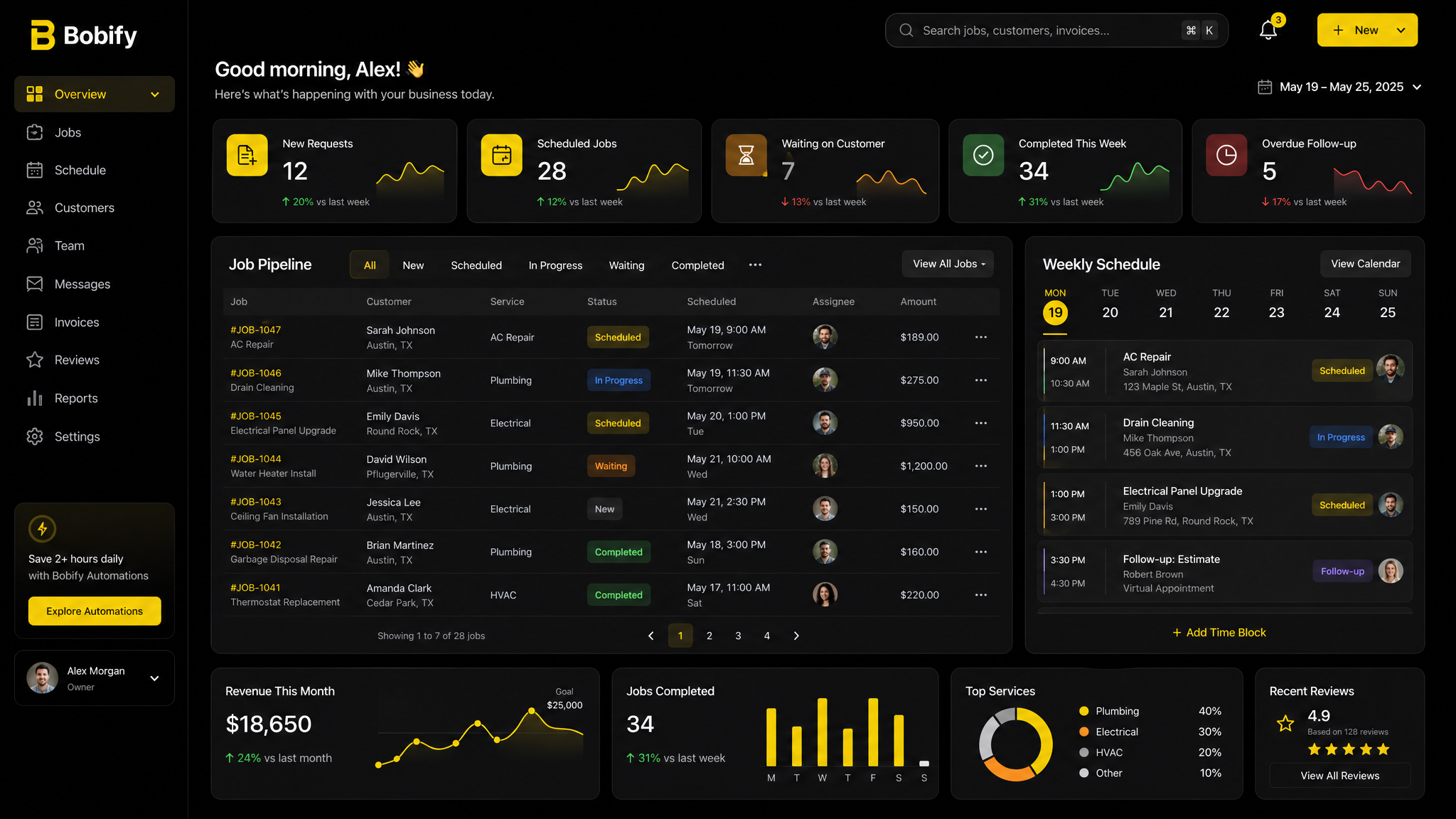 Bobify local dashboard mockup